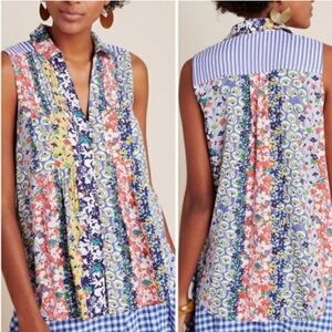 Anthropologie Maeve Floral Whimiscal Pintucked Sleeveless Blouse